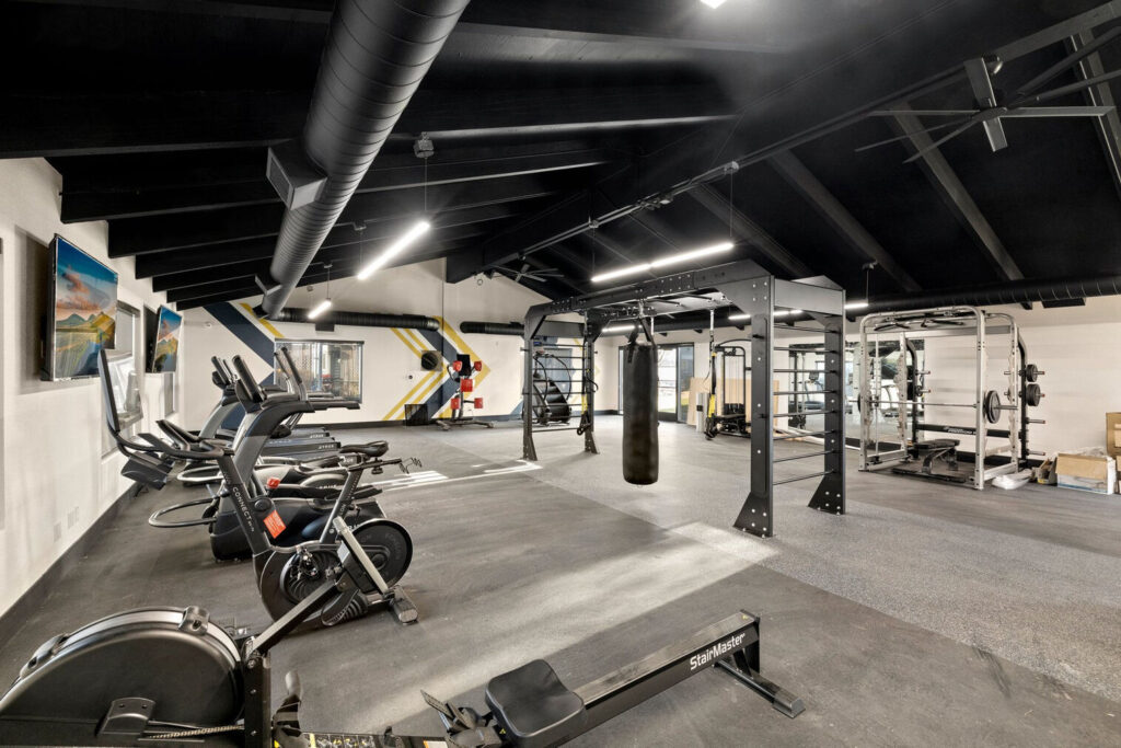 Fitness center with cardio machines and strength training equipment Lake Crest apartments for rent in Milwaukie