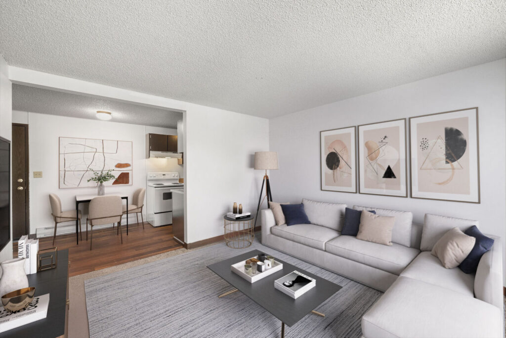 Open living space with view into the dining area